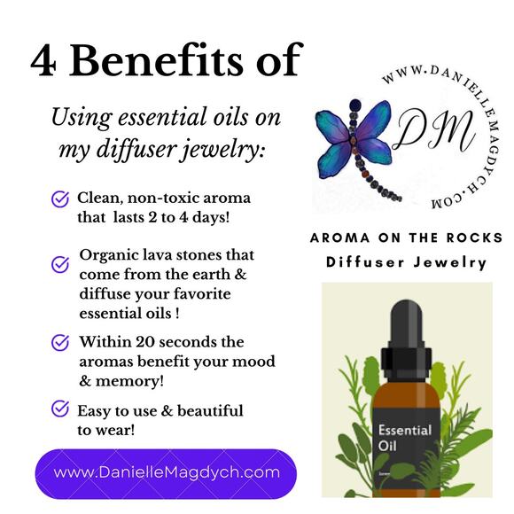 Artisan Made Dangle Diffuser Earrings Striped Glass Black Lava Beads Pierced NEW - Picture 4 of 10